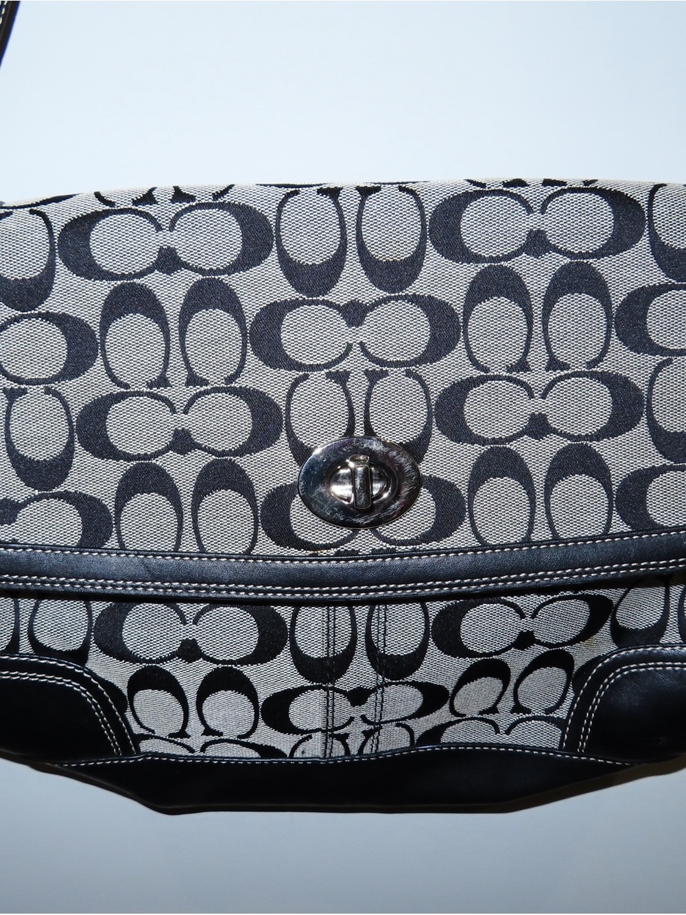 Coach Signature Canvas Fold-Over Shoulder Bag in Black and Gray